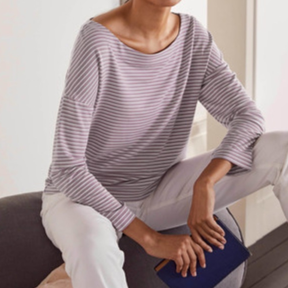 🤍 Boden Katrina Jersey Knit Top Size 12 US Purple Stripe Boxy Shirt 🤍 - Picture 1 of 10